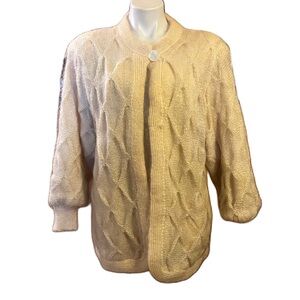 Vintage Eva Cervantes cream soft mohair textured chunky cardigan sweater